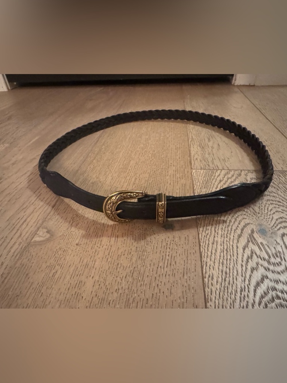 Talbots Skinny Belt Womens Size XL Large Black Woven Braided Leather Vintage
